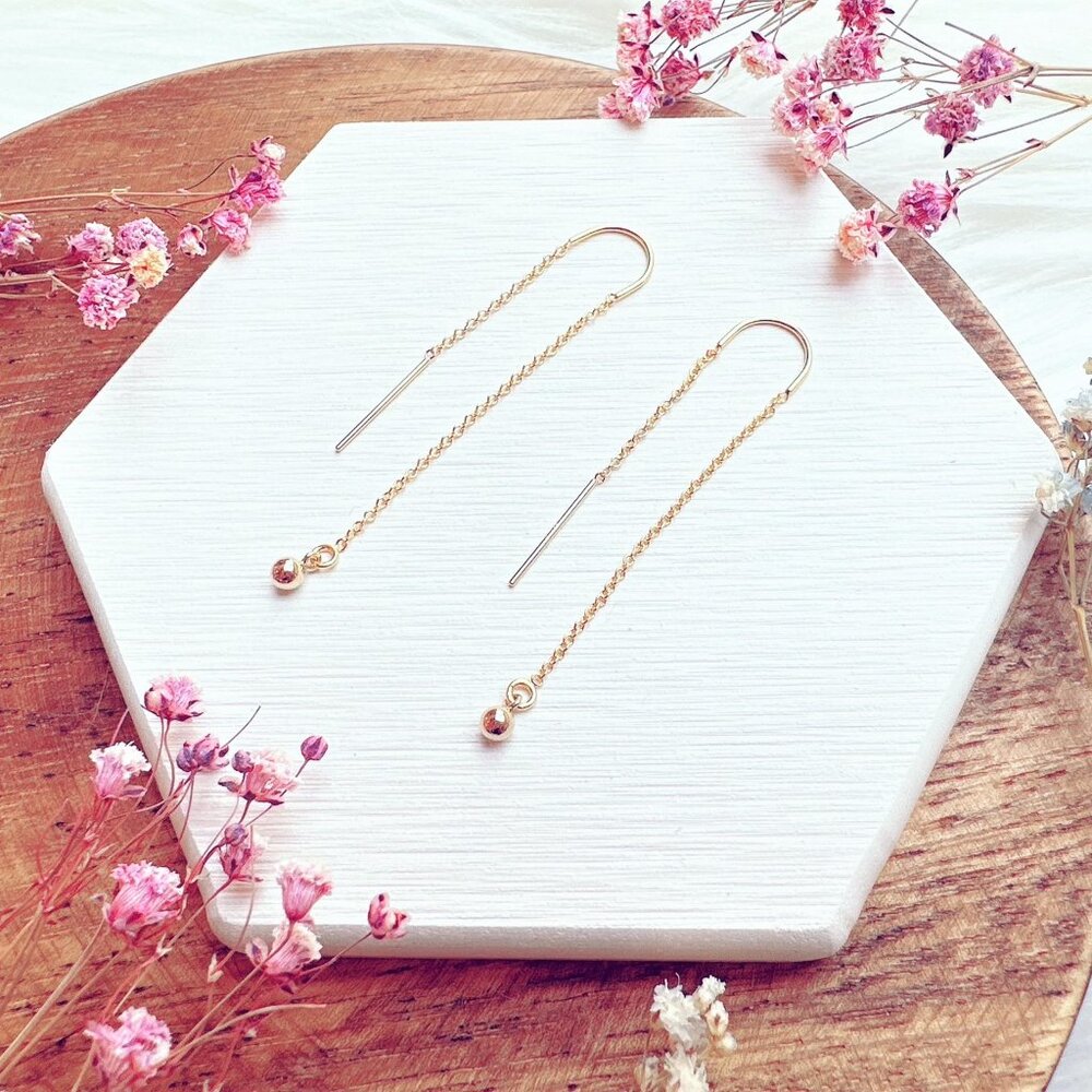 14k Gold Filled Elegant Threader Earrings with Mini Ball Charm | Handmade in BC